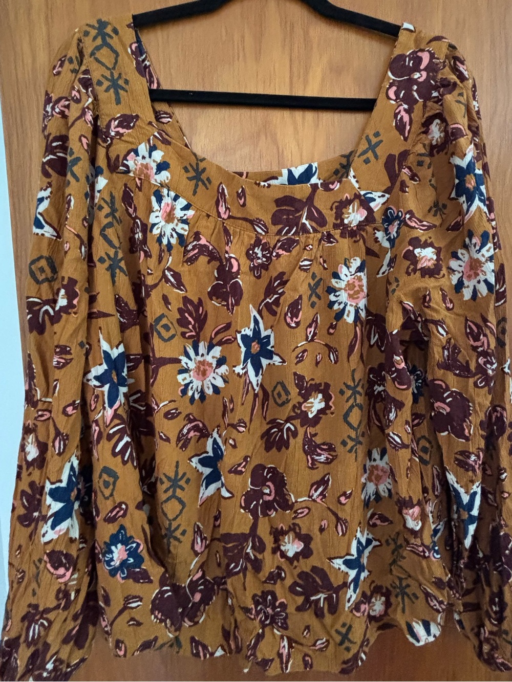Mustard Floral Peasant Blouse - Women Tops